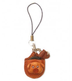 Pig Japanese Leather Cellularphone Charm Magnifying glass