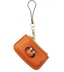 Owl Japanese Leather Cellularphone Charm Change Purse 