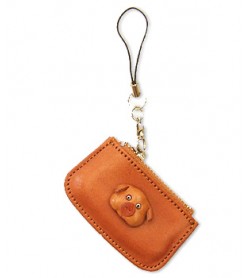 Pig Japanese Leather Cellularphone Charm Change Purse