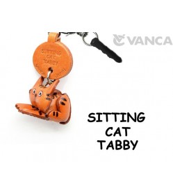 Tabby Sitting Cat Leather Earphone Jack Accessory #47403