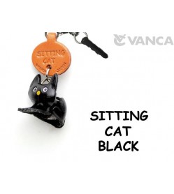 Sitting Cat Black Leather Cat Earphone Jack Accessory