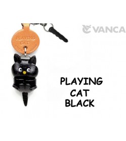 Playing Cat Black Leather Cat Earphone Jack Accessory