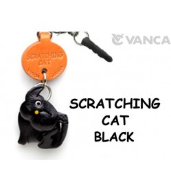 Scratching Cat Black Leather Cat Earphone Jack Accessory