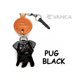 Pug Black Leather Dog Earphone Jack Accessory