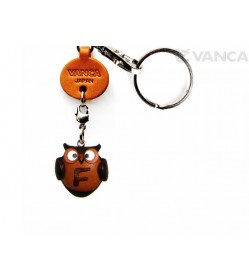 Initial Owl F Leather Animal Keychain 