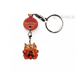 Initial Cat A Leather Animal Keychain 