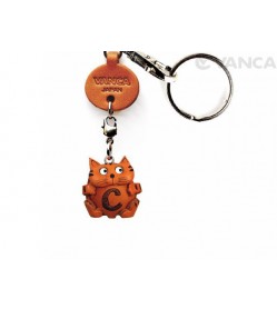 Initial Cat C Leather Animal Keychain 