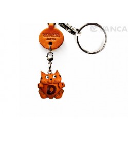 Initial Cat D Leather Animal Keychain 