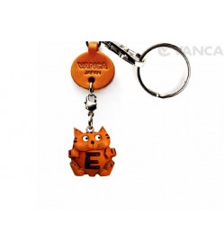 Initial Cat E Leather Animal Keychain 