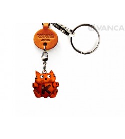 Initial Cat K Leather Animal Keychain 