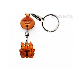 Initial Cat T Leather Animal Keychain 