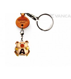 Initial Pig A Leather Animal Keychain 