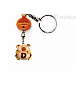 Initial Pig D Leather Animal Keychain 