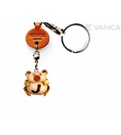 Initial Pig J Leather Animal Keychain 