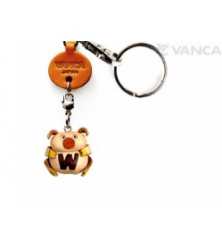 Initial Pig W Leather Animal Keychain 