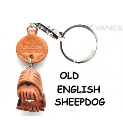 Old English Sheepdog Leather Dog Keychain