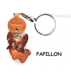 Papillon Leather Dog Keychain