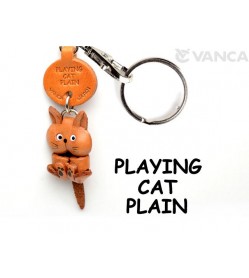 Plain Playing Cat Japanese Leather Keychains