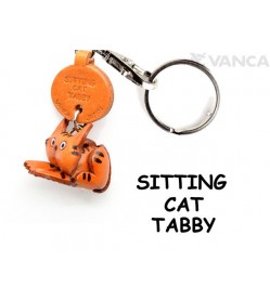 Tabby Sitting Cat Japanese Leather Keychains