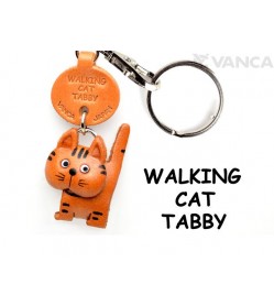 Tabby Walking Cat Japanese Leather Keychains