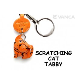 Tabby Scratching Cat Japanese Leather Keychains