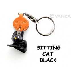 Black Sitting Japanese Leather Keychains Cat