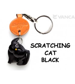 Black Scratching Japanese Leather Keychains Cat