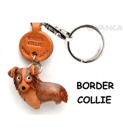 Border Collie Leather Dog Keychain