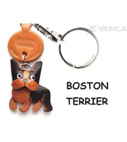 Boston Terrier Leather Dog Keychain