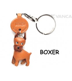 Boxer Leather Dog Keychain