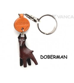 Doberman Leather Dog Keychain