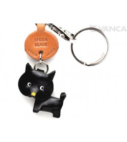 Shiba Dog Black Leather Dog Keychain