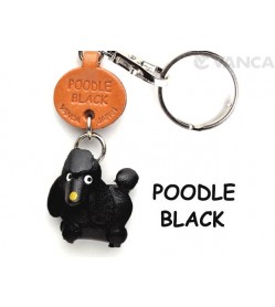 Poodle Black Leather Dog Keychain