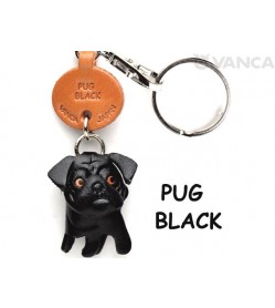 Pug Black Leather Dog Keychain