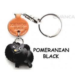 Pomeranian Black Leather Dog Keychain