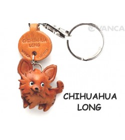 Chihuahua Long Haird Leather Dog Keychain