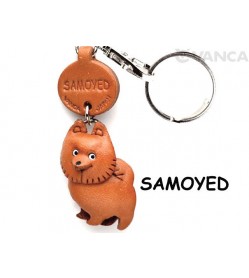 Samoyed Leather Dog Keychain