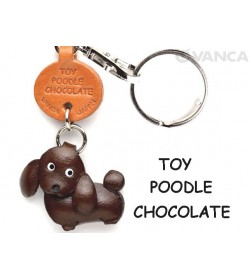 Toy Poodle Chocolate Brown Leather Dog Keychain