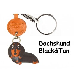 Dachshund Smooth Black&Tan Leather Dog Keychain