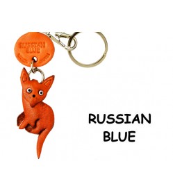 Russian Blue Leather Keychain Cat