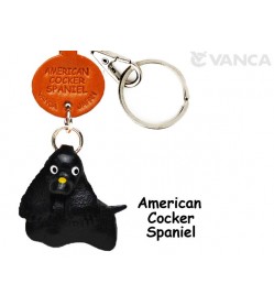 American Cocker Spaniel Black Leather Dog Keychain