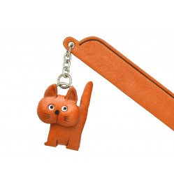 Walking Cat Plain Leather Charm Bookmarker