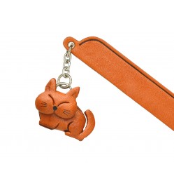 Sleeping Cat Plain Leather Charm Bookmarker