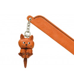 Playing Cat Plain Leather Charm Bookmarker