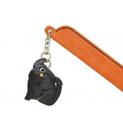 Scratching Cat Black Leather Charm Bookmarker