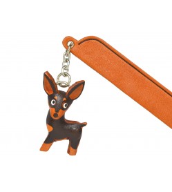 Mini pin Black&Tan Leather dog Charm Bookmarker