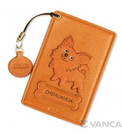 Chihuahua Long Haird Leather Commuter Pass case/card Holders #26448