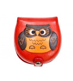 Owl-red Handmade Genuine Leather Animal Color Coin case/Purse #26088-2