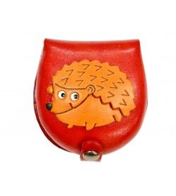 Hedgehog-red Handmade Genuine Leather Animal Color Coin case/Purse #26088-2