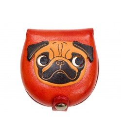 Pug-red Handmade Genuine Leather Animal Color Coin case/Purse #26093-2